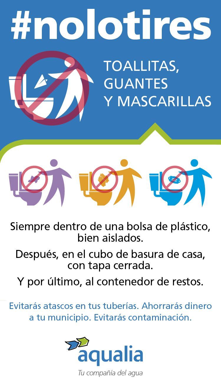 Aqualia no tires mascarillas ni guantes al inodoro