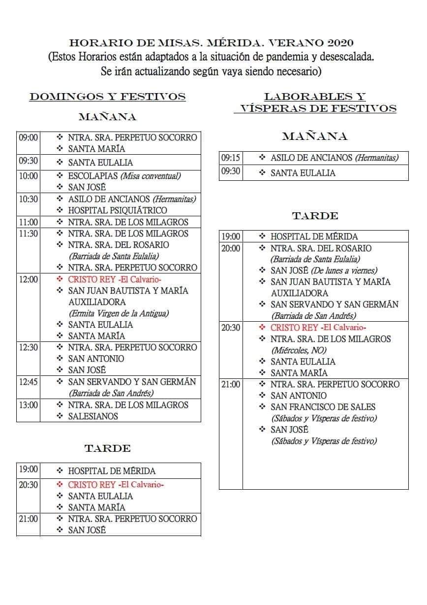 Horarios de misas en Mérida adaptados a la desescalada