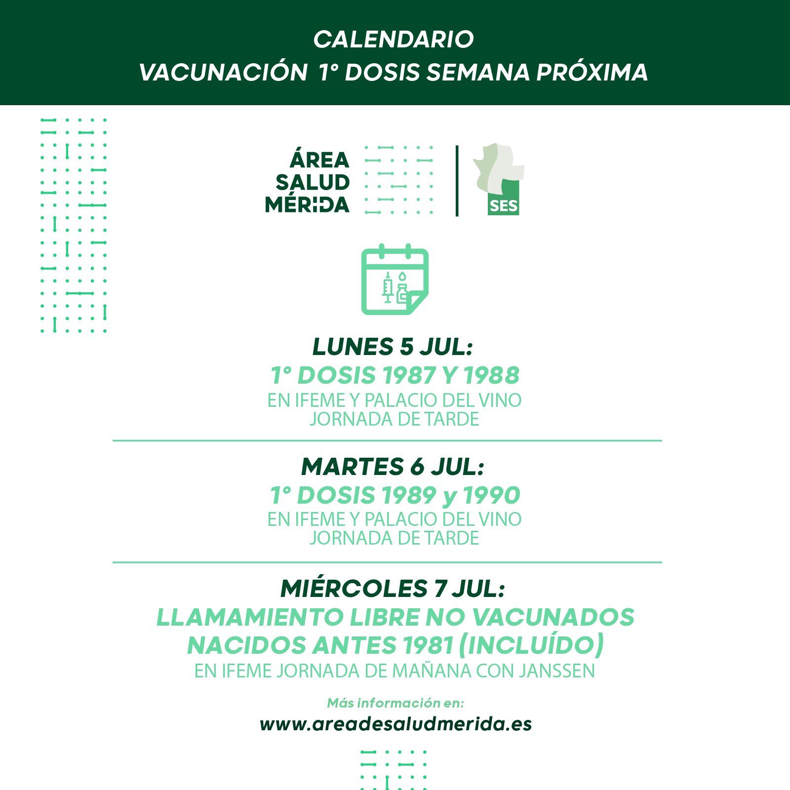 Calendario de vacunación segunda semana de julio