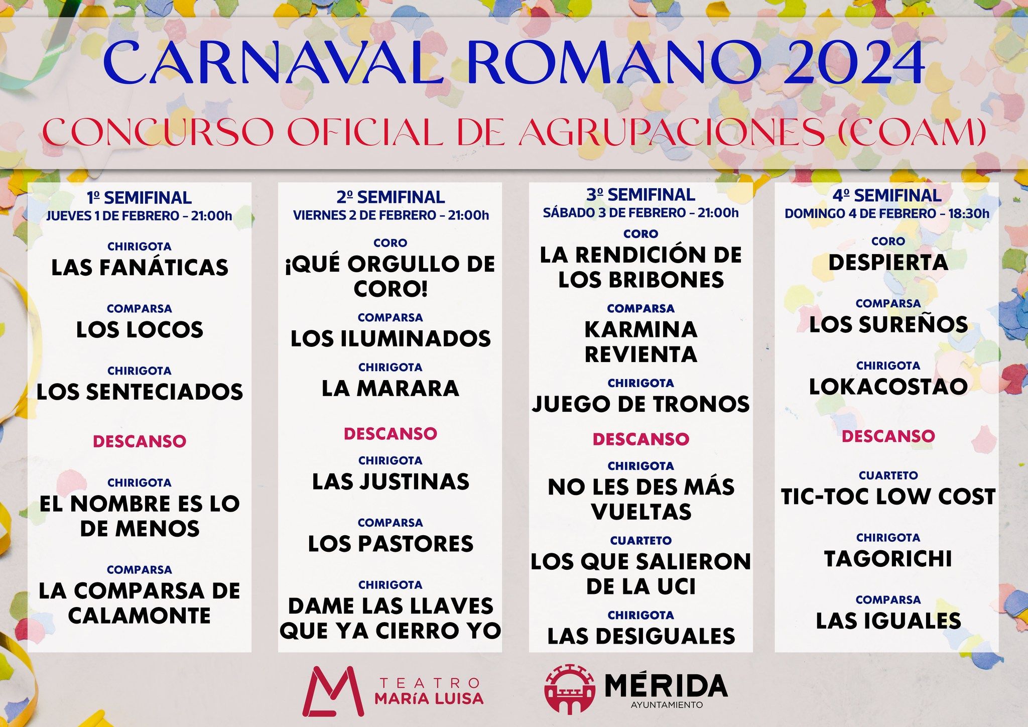 Orden de actuación Carnaval 2024