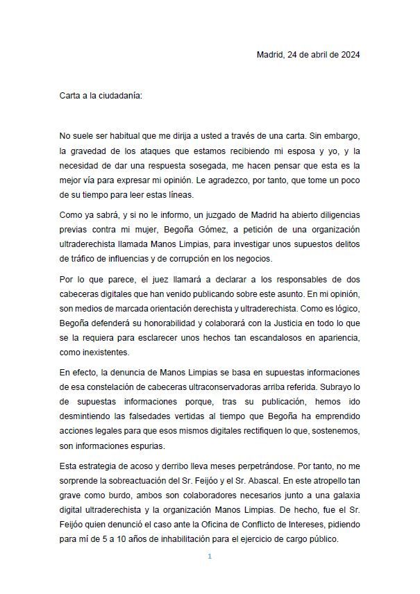 Carta de Pedro Sánchez