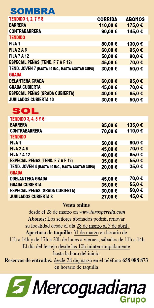 Precios Feria Taurina de Mérida 2025