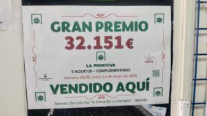 Premio Lotería Primitiva administración número 2 de Mérida