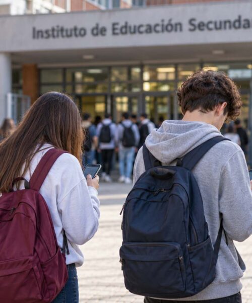 ADOLESCENTES CON MOVIL FRENTE A INSTITUTO
