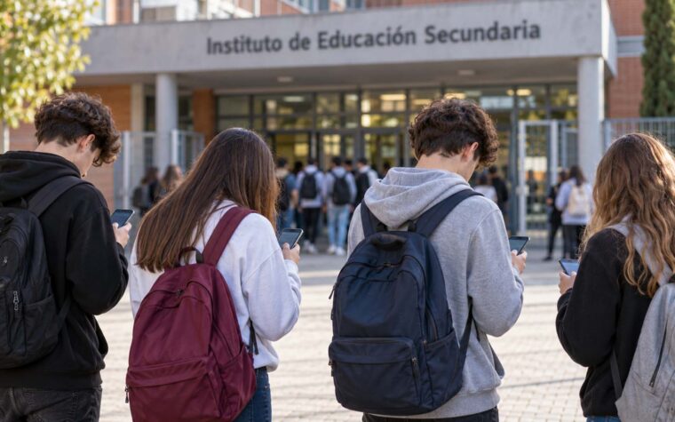 ADOLESCENTES CON MOVIL FRENTE A INSTITUTO