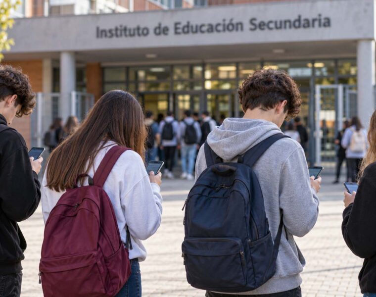 ADOLESCENTES CON MOVIL FRENTE A INSTITUTO