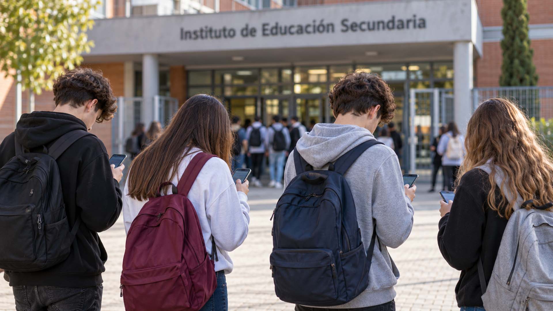 ADOLESCENTES CON MOVIL FRENTE A INSTITUTO