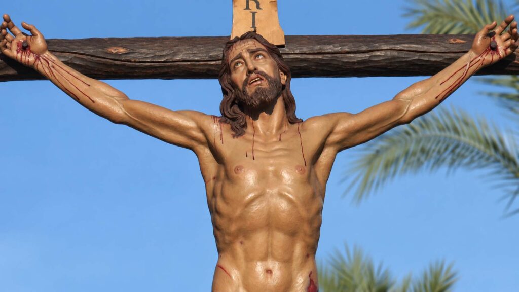CRISTO DE LA VERA CRUZ CON CIELO Y PALMERAS