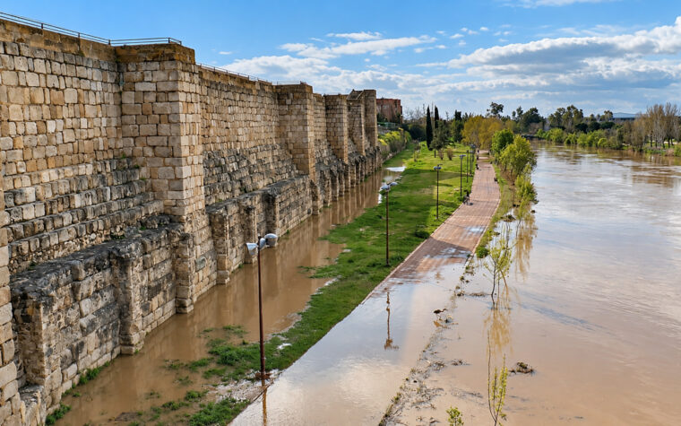 RIO GUADIANA Y GUADIANILLA DESBORDADO JUNTO A LA MURALLA