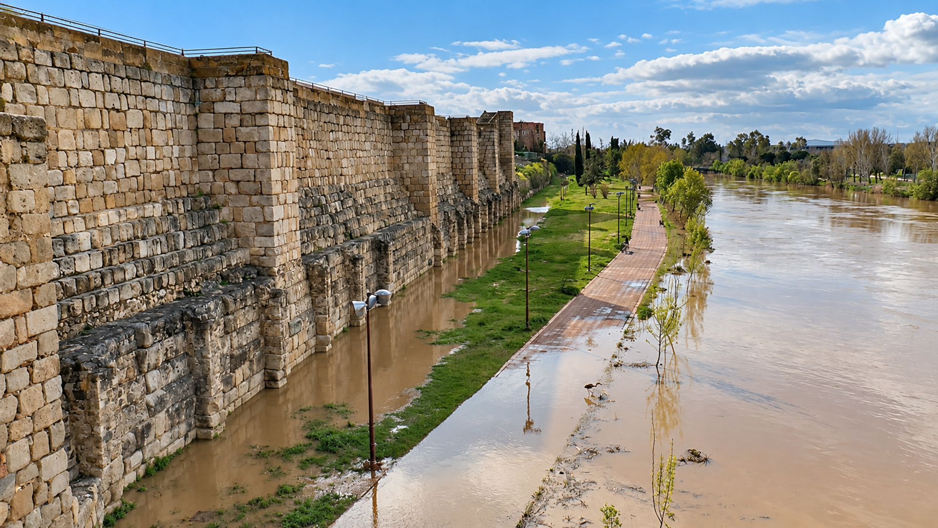 RIO GUADIANA Y GUADIANILLA DESBORDADO JUNTO A LA MURALLA